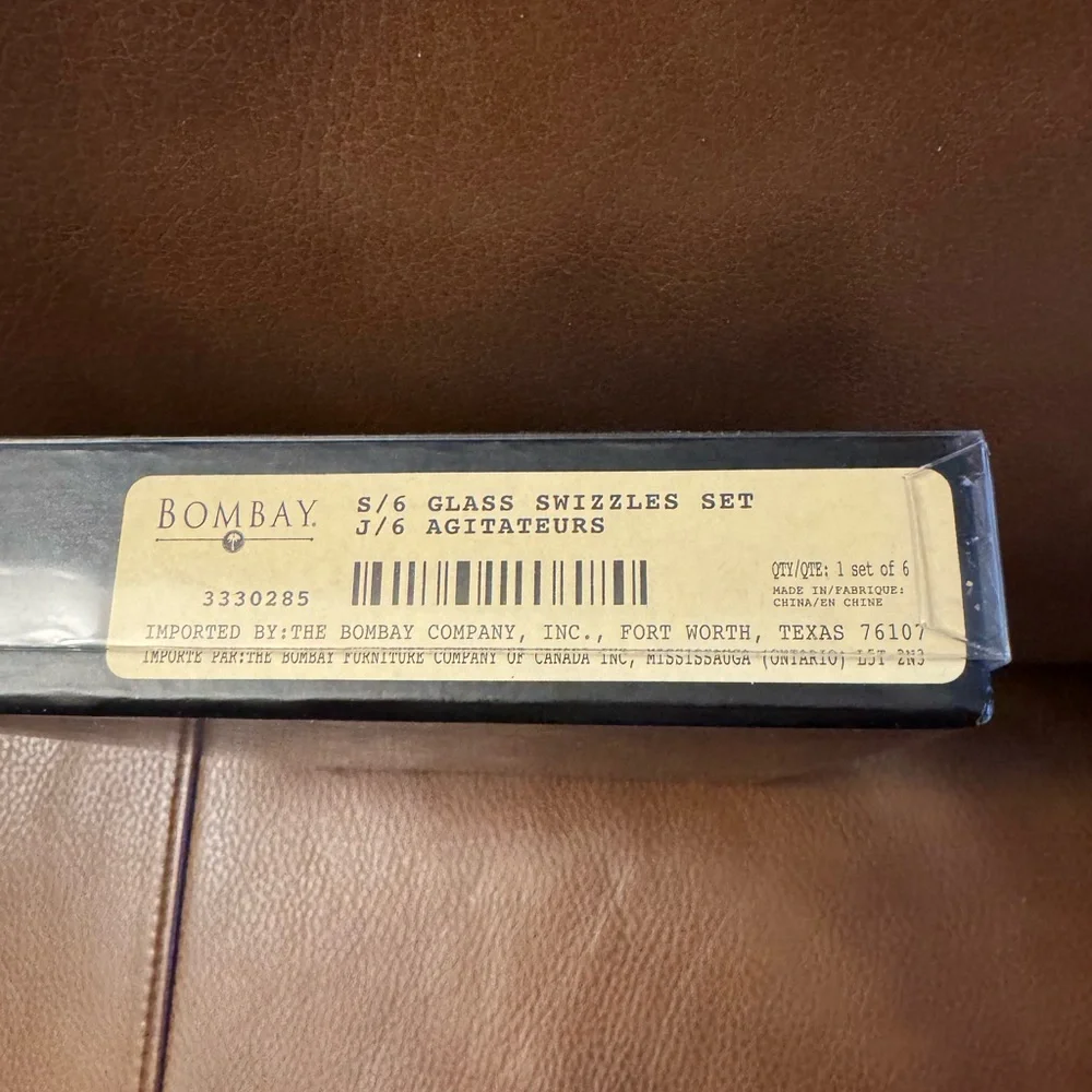 NIB Bombay set of six glass cocktail crown jewel swizzle sticks